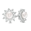 Thumbnail Image 1 of 5mm Simulated Pearl and Pear-Shaped Cubic Zirconia Frame Flower Stud Earrings in Solid Sterling Silver