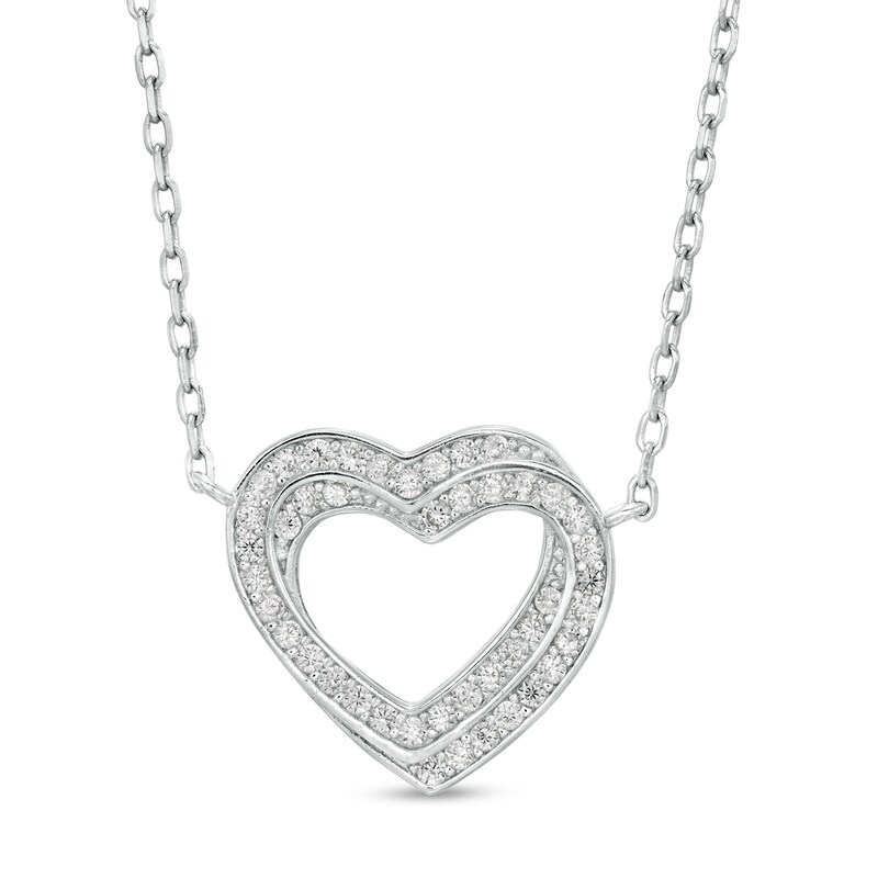 Cubic Zirconia Interlocking Hearts Necklace in Sterling Silver | Banter