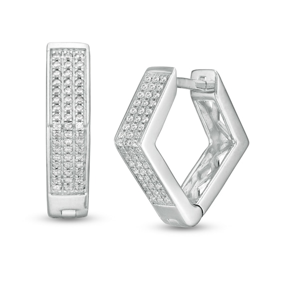 Cubic Zirconia Triple Row Geometric Hoop Earrings in Sterling Silver