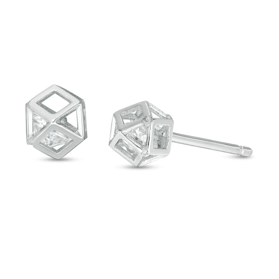 Child's Cubic Zirconia Geometric Cage Stud Earrings in Sterling Silver