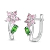 Thumbnail Image 0 of Child's Round Pink and Marquise Green Cubic Zirconia Flower Stud Earrings in Solid Sterling Silver