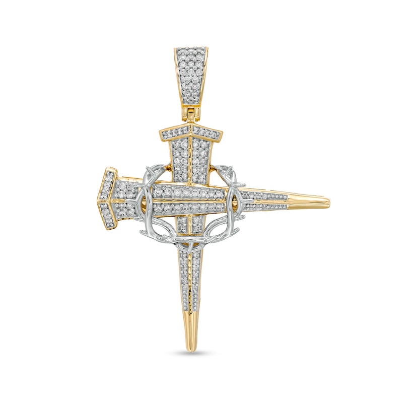 Main Image 1 of Cubic Zirconia Crown of Thorns Nail Cross Necklace Charm in 10K Two-Tone Gold