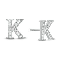 Cubic Zirconia &quot;K&quot; Initial Vintage-Style Stud Earrings in Solid Sterling Silver