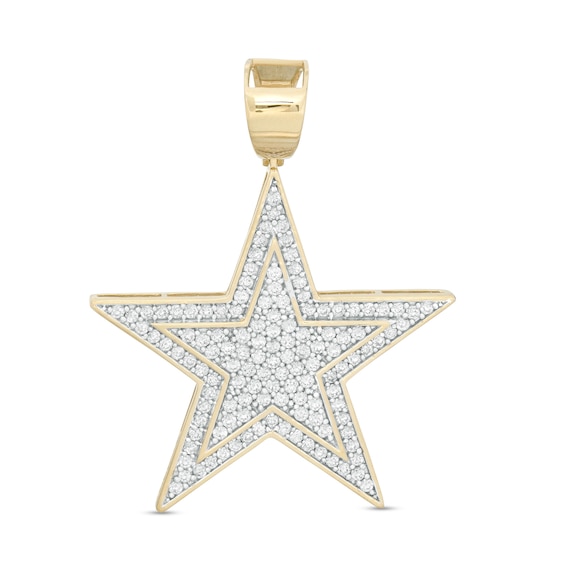 Cubic Zirconia Pavé Composite Double Star Necklace Charm in 10K Gold