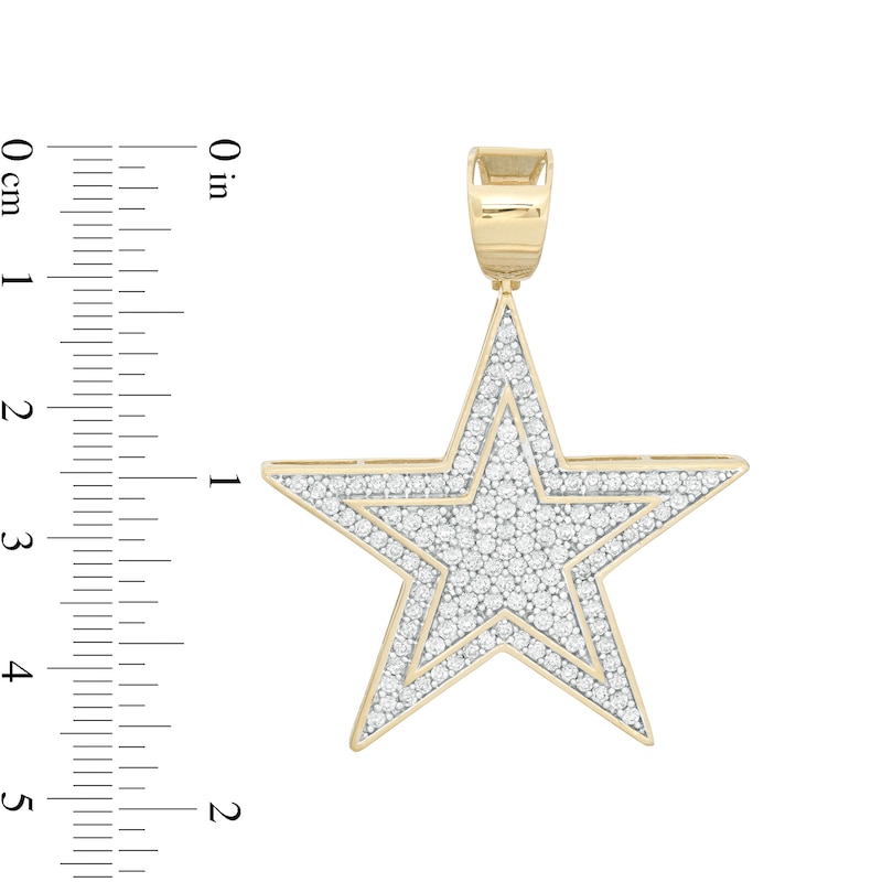 Cubic Zirconia Pavé Composite Double Star Necklace Charm in 10K Gold