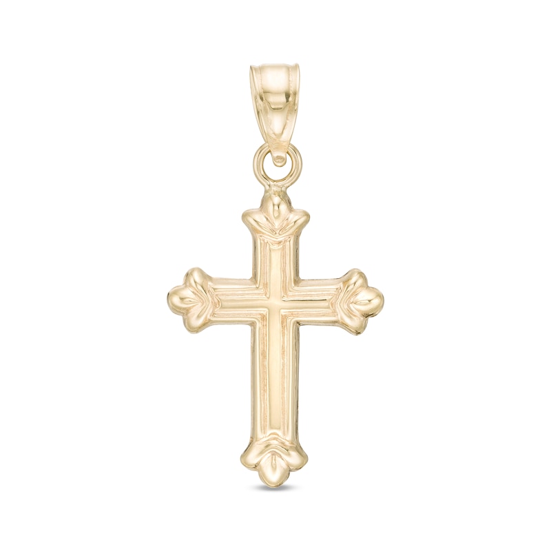 Main Image 1 of Grooved Budded Cross Necklace Charm in 10K Stamp Hollow Gold