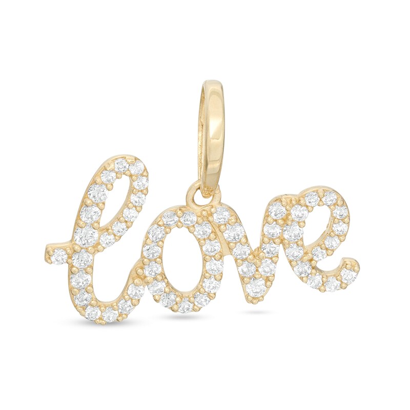 Main Image 1 of Cubic Zirconia Cursive &quot;love&quot; Necklace Charm in 10K Solid Gold