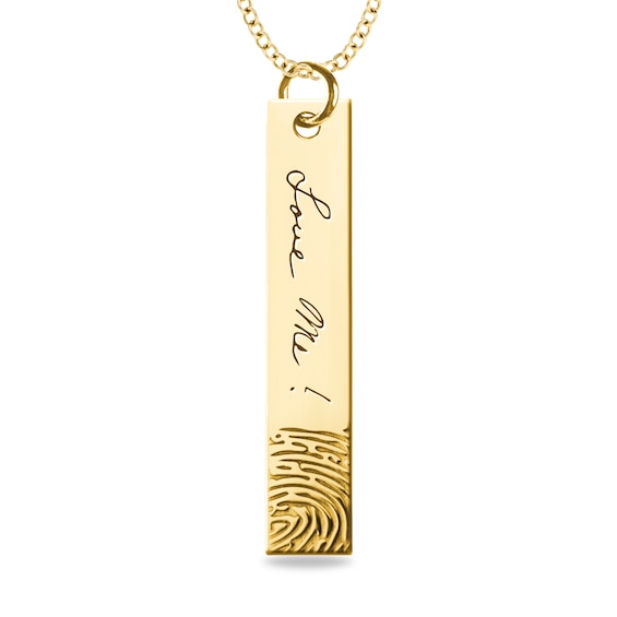 Engravable Your Own Handwriting and Name Tag Charm Vertical Bar Pendant in  Sterling Silver (1 Image and Line)