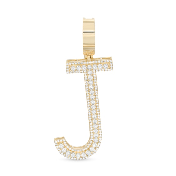 Cubic Zirconia Large Triple Row "J" Initial Necklace Charm in 10K Gold