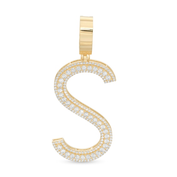 Cubic Zirconia Large Triple Row "S" Initial Necklace Charm in 10K Gold