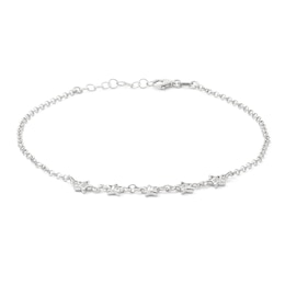 Made in Italy 4mm Star-Shaped Cubic Zirconia Five Stone Anklet in Solid Sterling Silver - 10&quot;