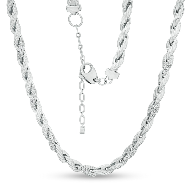 Cubic Zirconia Rope Chain Necklace in Sterling Silver - 18"