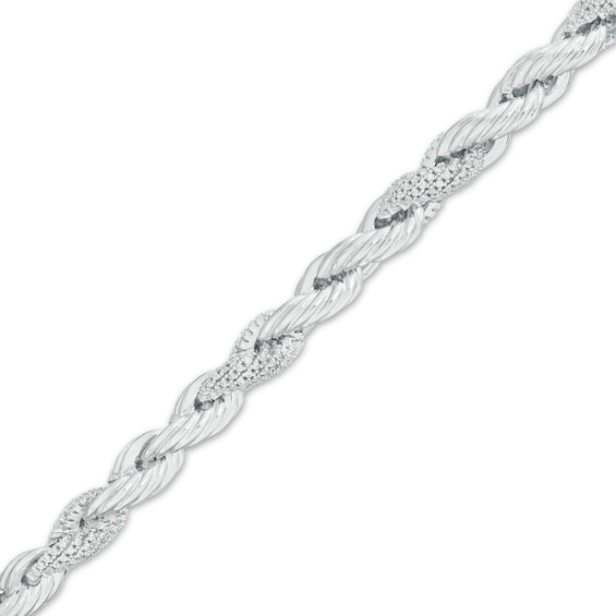 Cubic Zirconia Rope Chain Bracelet in Sterling Silver - 8"