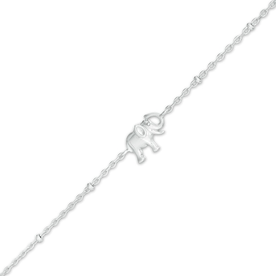 Elephant and Diamond-Cut Bead Station Anklet in Sterling Silver - 10"