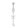 Thumbnail Image 0 of Solid Stainless Steel CZ Marquise and Round Flower Dangle Belly Button Ring - 14G