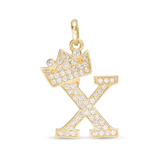 Cubic Zirconia M Initial with Tilted Crown Necklace Charm in 10K