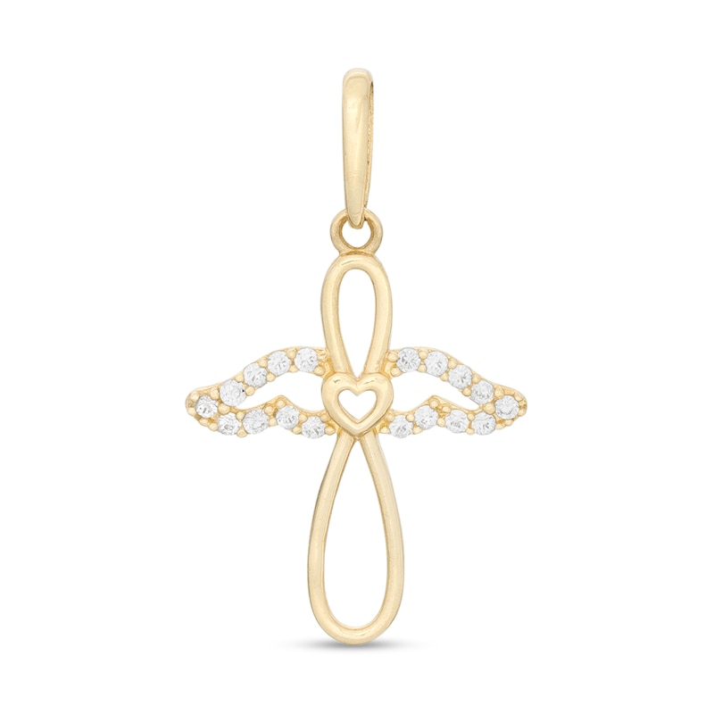 Main Image 1 of Cubic Zirconia Infinity Heart Angel Outline Necklace Charm in 10K Solid Gold