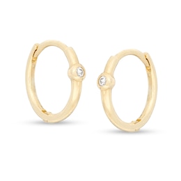 Bezel-Set Cubic Zirconia Solitaire 8mm Huggie Hoop Earrings in 10K Gold