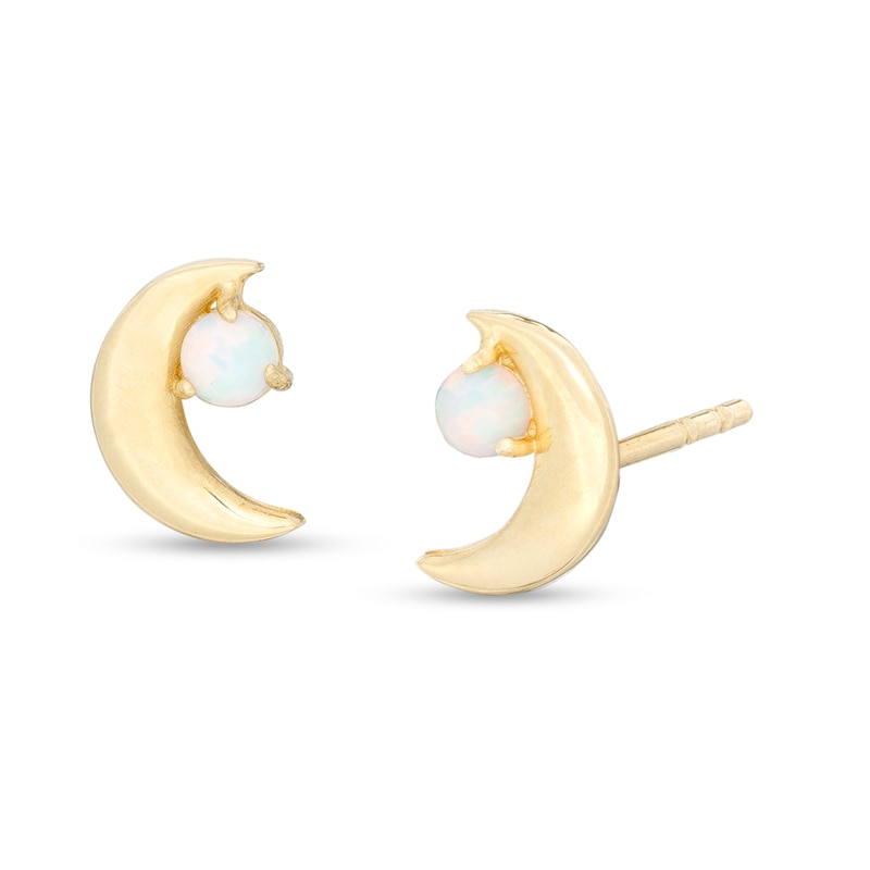 Main Image 1 of Simulated Opal Crescent Moon Stud Earrings in 10K Gold