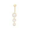 Thumbnail Image 1 of 014 Gauge Cubic Zirconia Flower Graduated Trio Dangle Belly Button Ring in 10K Gold