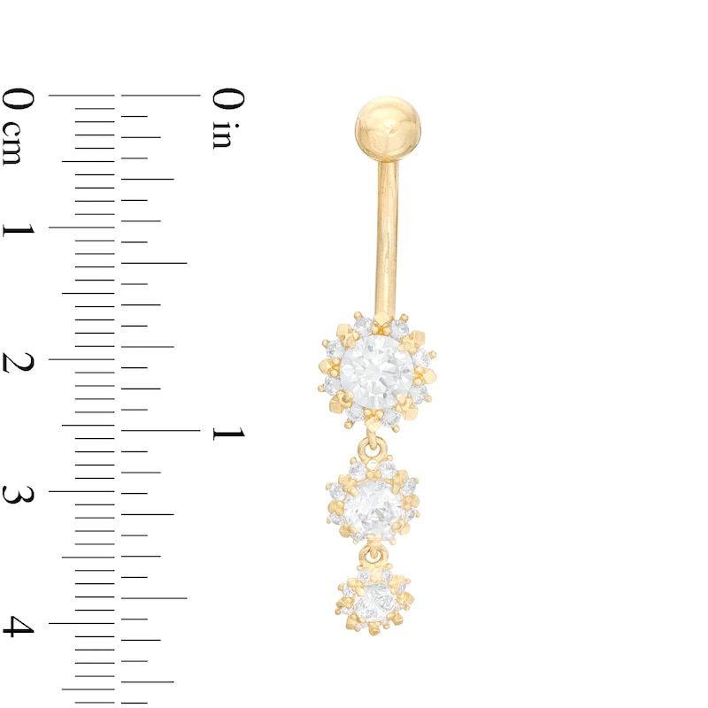 Main Image 2 of 014 Gauge Cubic Zirconia Flower Graduated Trio Dangle Belly Button Ring in 10K Gold