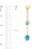 Thumbnail Image 1 of 014 Gauge Pear-Shaped Blue and Round White Cubic ZIrconia Frame Double Teardrop Belly Button Ring in 10K Gold