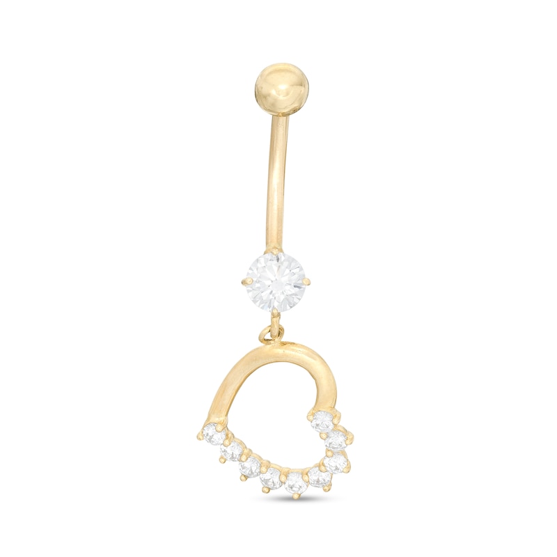 Main Image 1 of 014 Gauge Cubic Zirconia Tilted Half Shadow Heart Belly Button Ring in 10K Gold