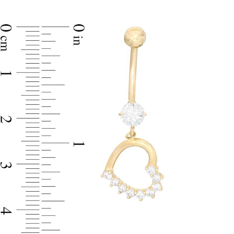 Main Image 2 of 014 Gauge Cubic Zirconia Tilted Half Shadow Heart Belly Button Ring in 10K Gold