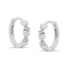 Thumbnail Image 0 of Child's Pink Cubic Zirconia Triple Heart Alternating Huggie Hoop Earrings in Sterling Silver