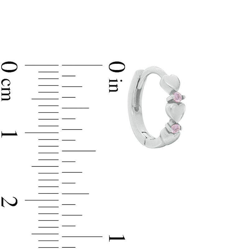 Child's Pink Cubic Zirconia Triple Heart Alternating Huggie Hoop Earrings in Sterling Silver