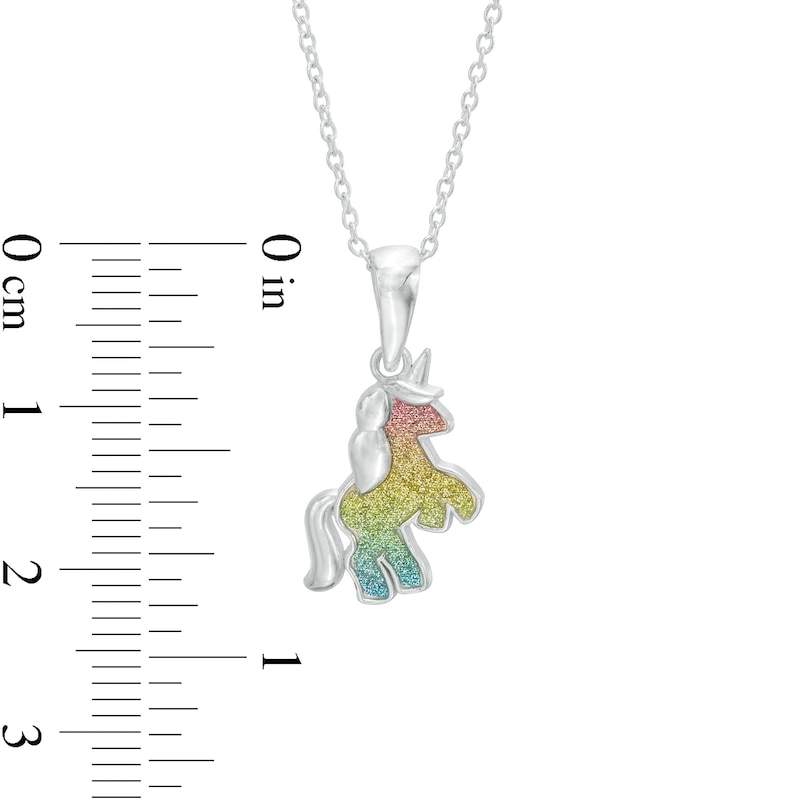 Main Image 2 of Child's Rainbow Glitter Enamel Unicorn Pendant in Sterling Silver - 15&quot;