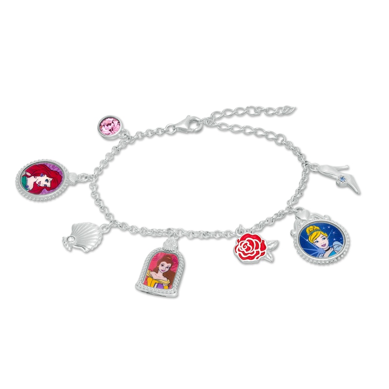 Child's Multi-Color Crystal ©Disney Princess Theme Charm Bracelet in Sterling Silver