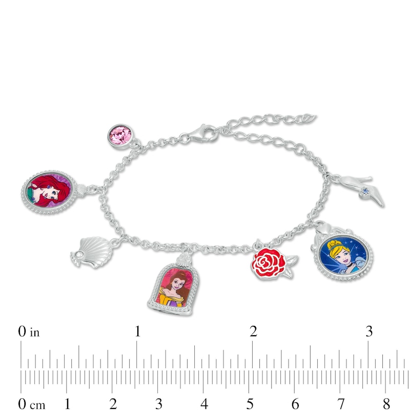 Child's Multi-Color Crystal ©Disney Princess Theme Charm Bracelet in Sterling Silver