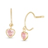 Thumbnail Image 0 of Child's 4mm Heart-Shaped Pink Cubic Zirconia Dangle 10mm Hoop Earrings in 10K Gold