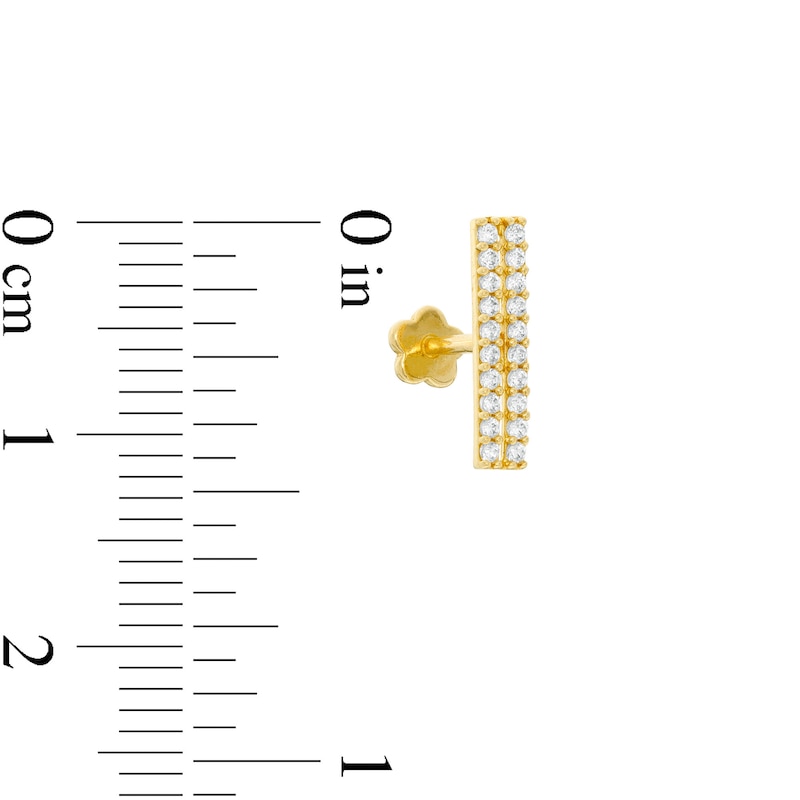 019 Gauge Cubic Zirconia Double Row Cartilage Barbell in 14K Gold