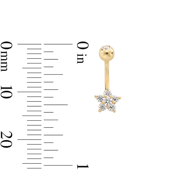 Main Image 3 of 10K Solid Gold CZ Flower Curved Barbell - 19G 3/8&quot;