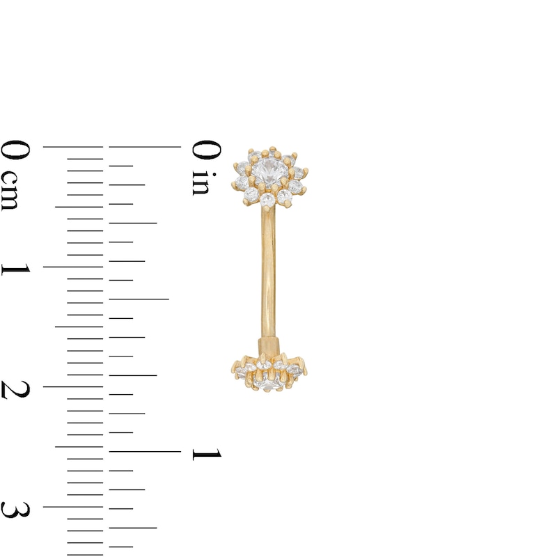 Main Image 2 of 10K Solid Gold CZ Double Flower Belly Button Ring - 16G