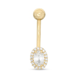 10K Solid Gold CZ Frame Belly Button Ring - 14G 3/8&quot;