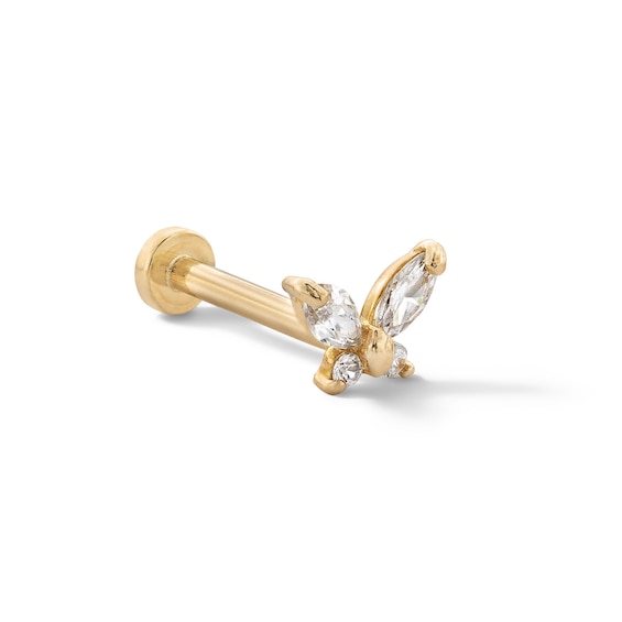 14K Tube Gold CZ Butterfly Stud