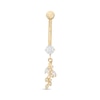 Thumbnail Image 1 of 014 Gauge Cubic Zirconia Leafy Dangle Belly Button Ring in Semi-Solid 10K Gold