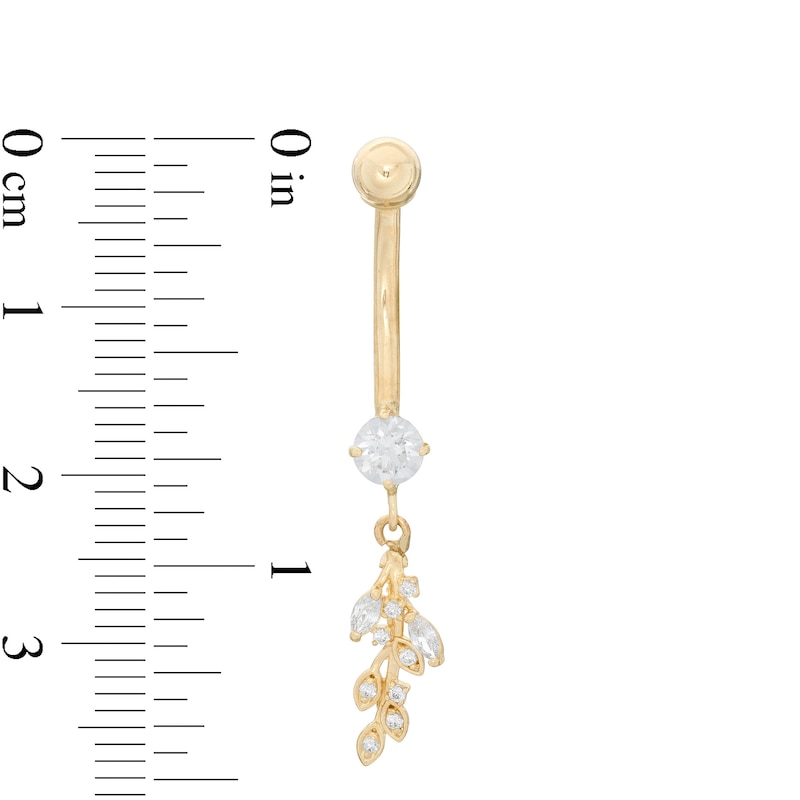 Main Image 2 of 014 Gauge Cubic Zirconia Leafy Dangle Belly Button Ring in Semi-Solid 10K Gold