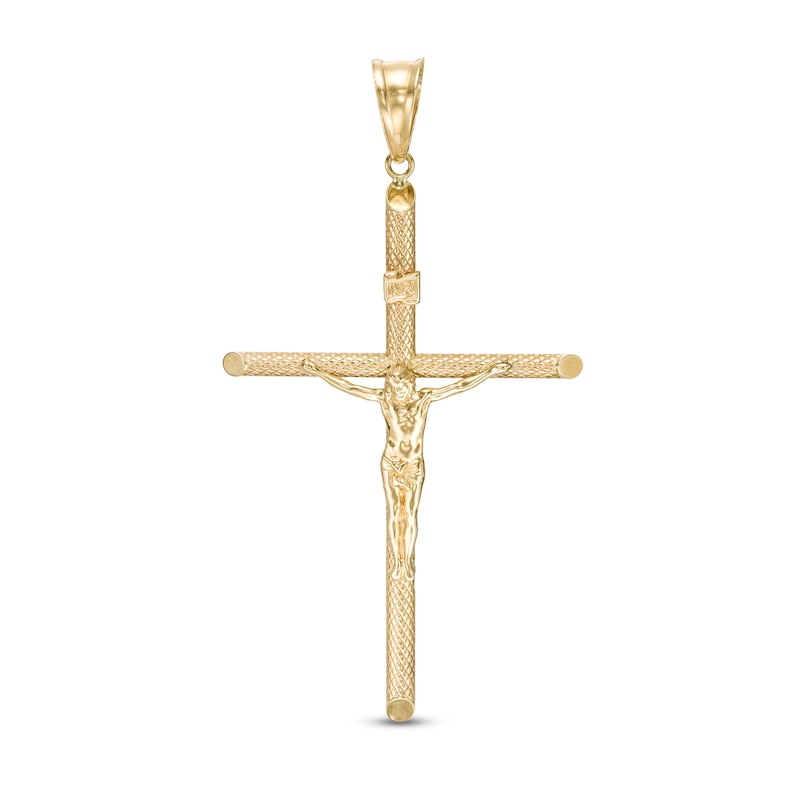 Main Image 1 of Large Textured Crucifix Necklace Charm in 10K Gold