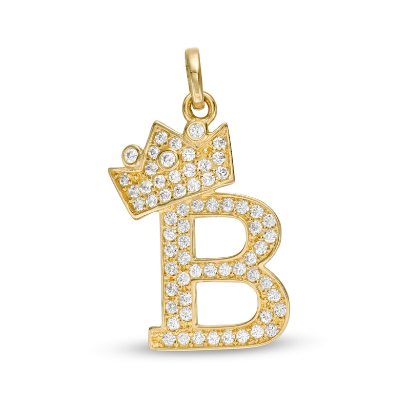 10K Solid Yellow Gold Crown Initial Letter Pendant with CZ, Women's, Size: One Size