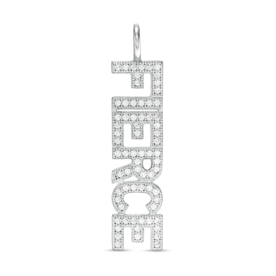 Cubic Zirconia Vertical "FIERCE" Necklace Charm in Sterling Silver