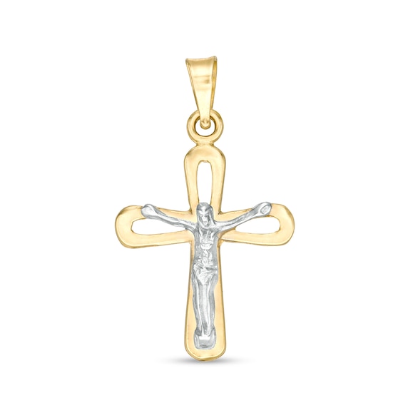 Small Loop Crucifix Necklace Charm in 10K Two-Tone Gold