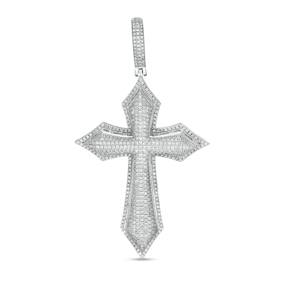 Cubic Zirconia Layered Gothic-Style Cross Necklace Charm in Sterling Silver