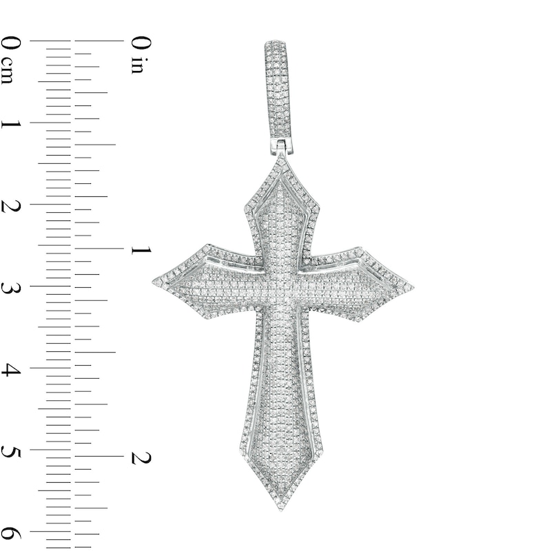 Cubic Zirconia Layered Gothic-Style Cross Necklace Charm in Sterling Silver