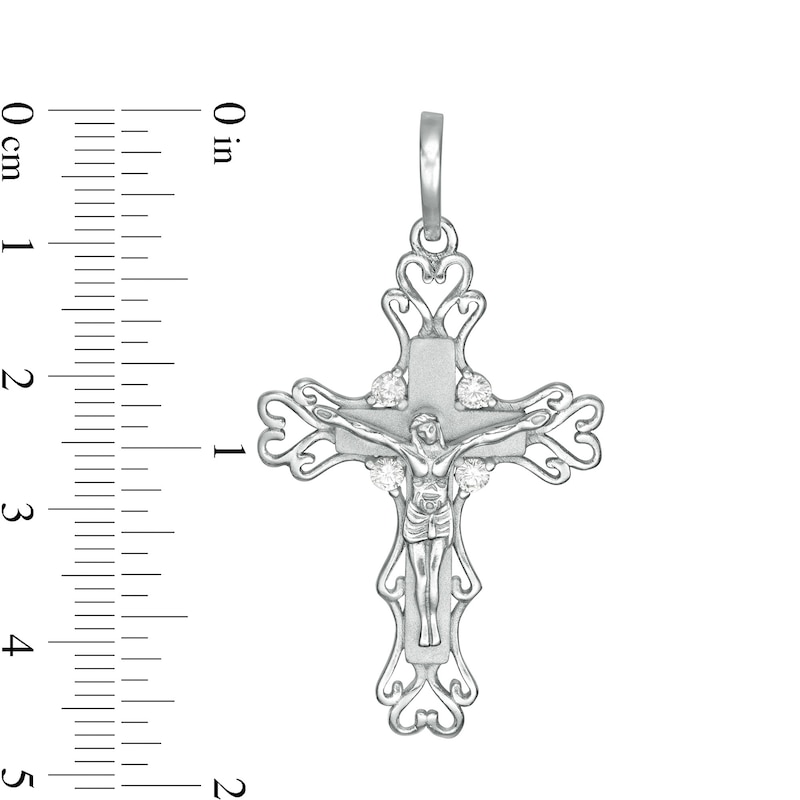 Cubic Zirconia Ornate Crucifix Charm in Sterling Silver