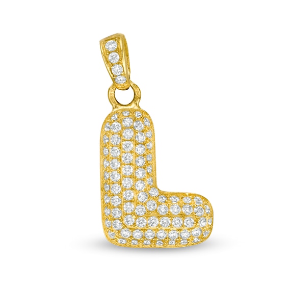 Cubic Zirconia "L" Puff Block Initial Necklace Charm in 10K Gold