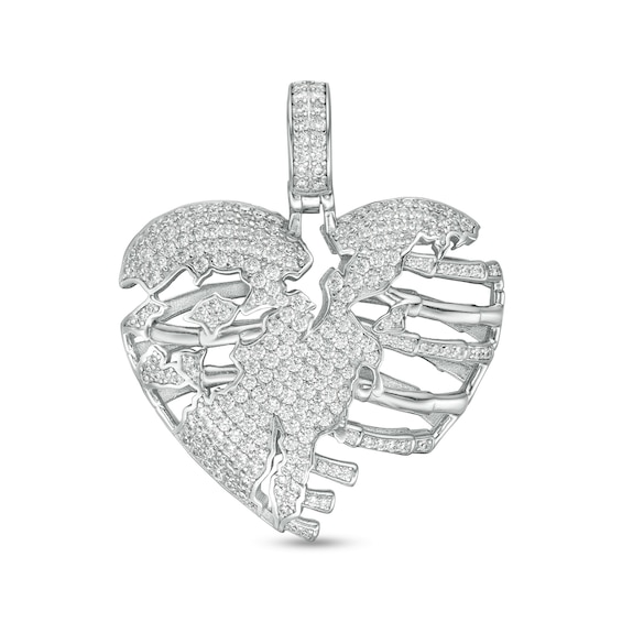 Cubic Zirconia Skeleton Heart Necklace Charm in Sterling Silver